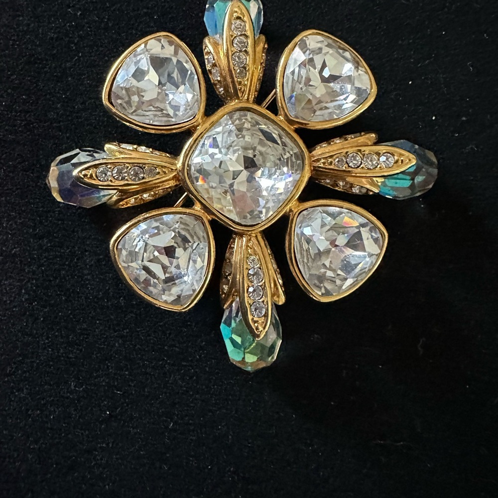 Antique Elegant Gold and Silver Crystal Brooch